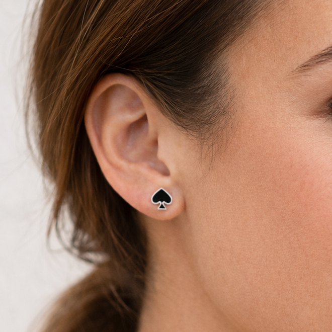 925 Silver Spade Playing Card Stud Earrings