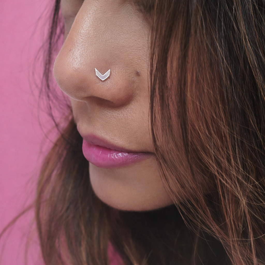 Chevron 925 Silver Nose Pin - V Shape Geometric Nosepin