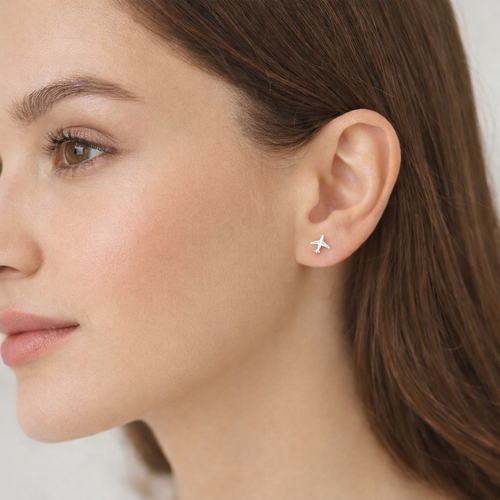 925 Silver Airplane Stud Earrings