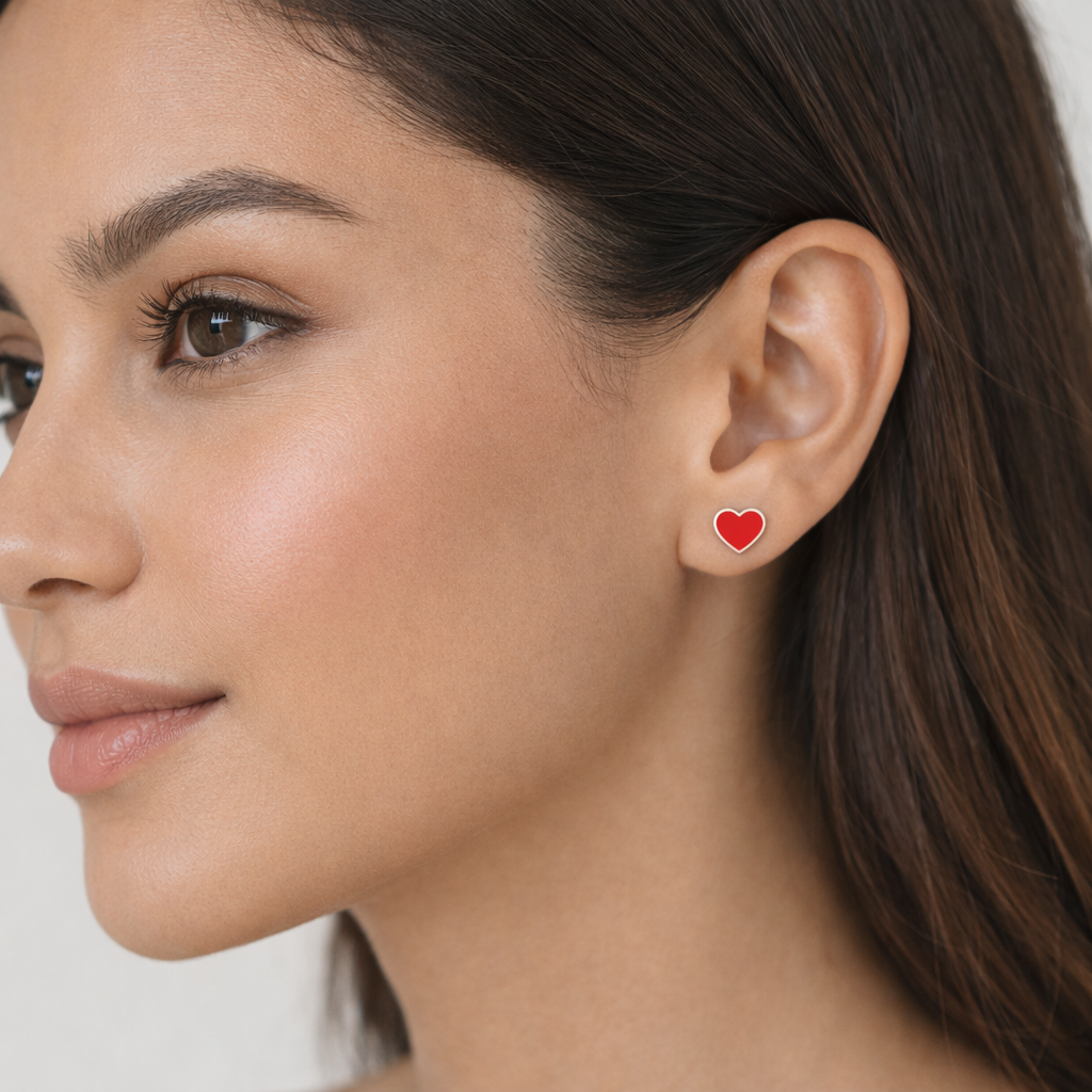 Red Heart Stud Earrings