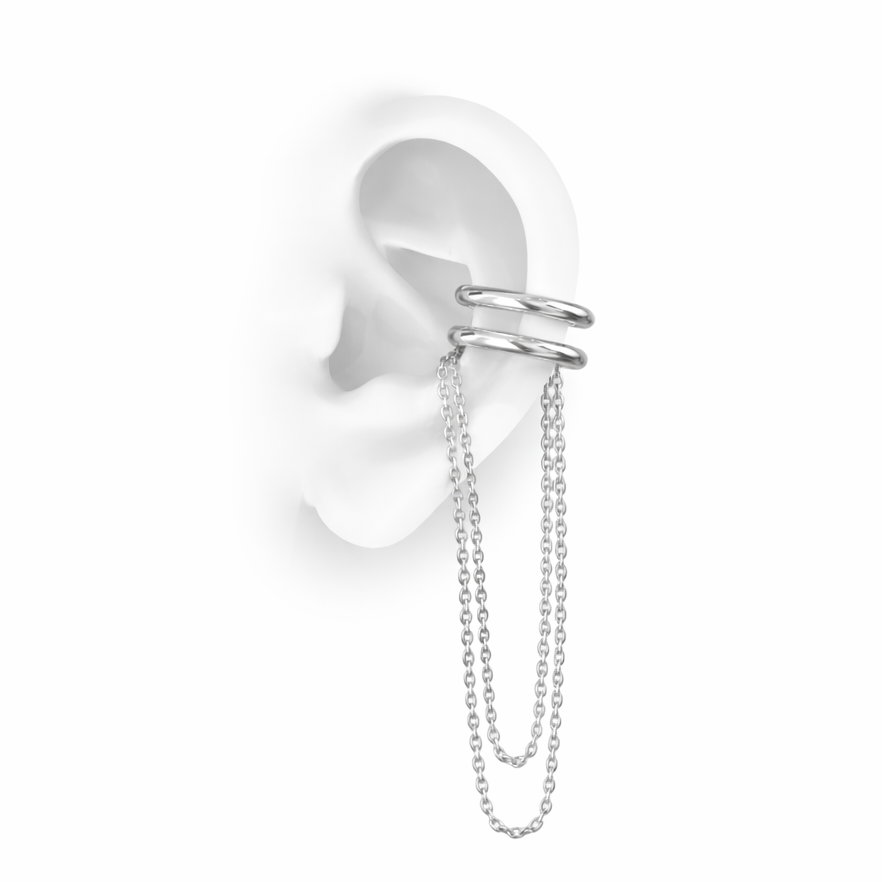 Chain Dangle Ear Cuff - 925 Silver Hanging Ear Cuff