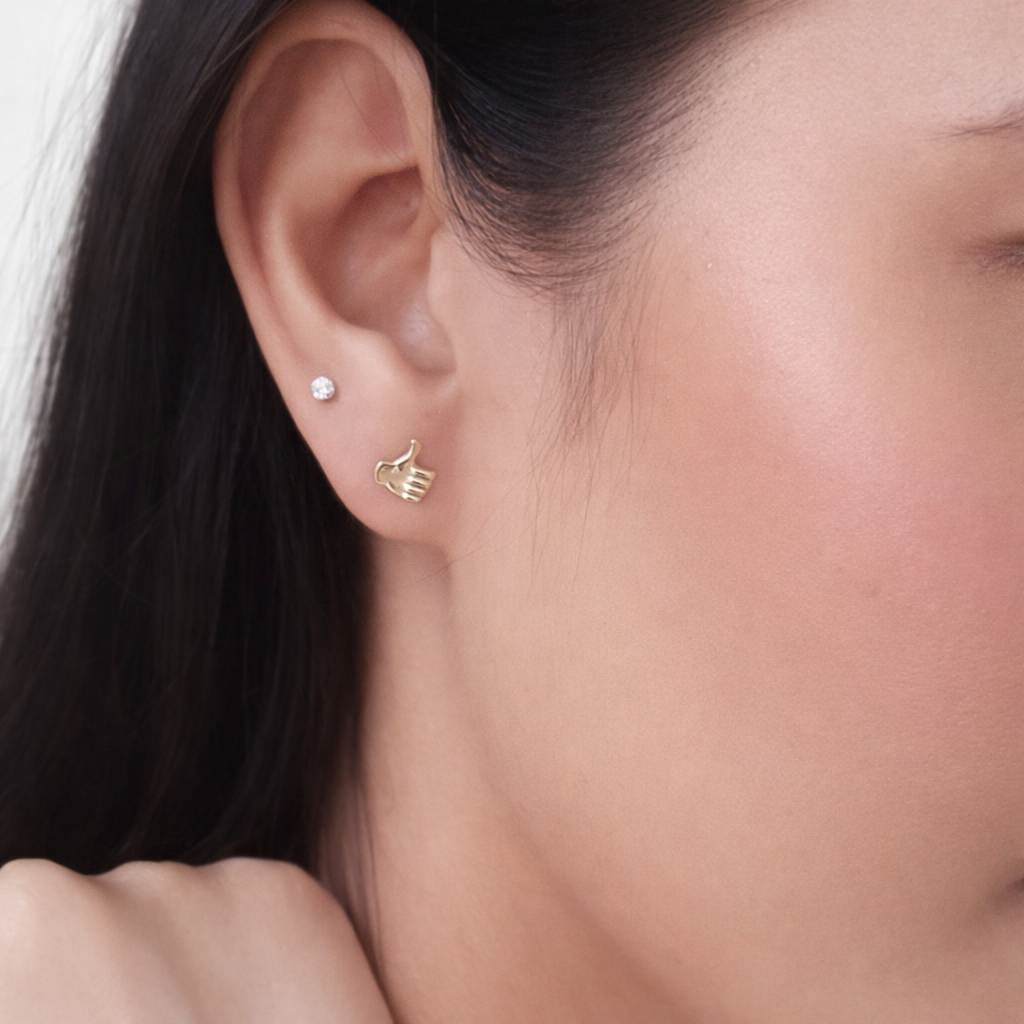 925 Silver Thumbs Up Hand Gesture Stud Earrings