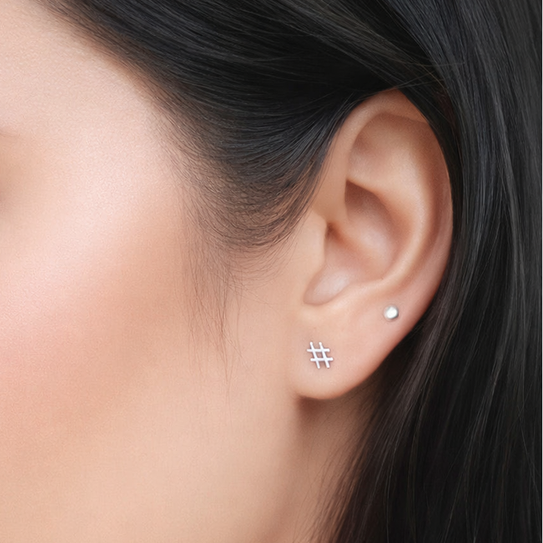 Hashtag Symbol Stud Earrings