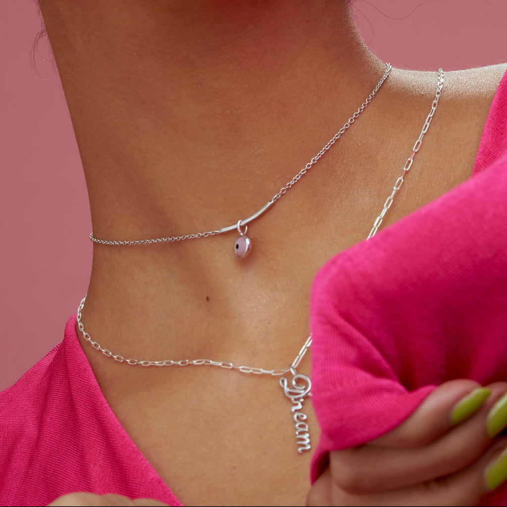 925 Silver Dream Pendant Necklace | White Gold Plated Script