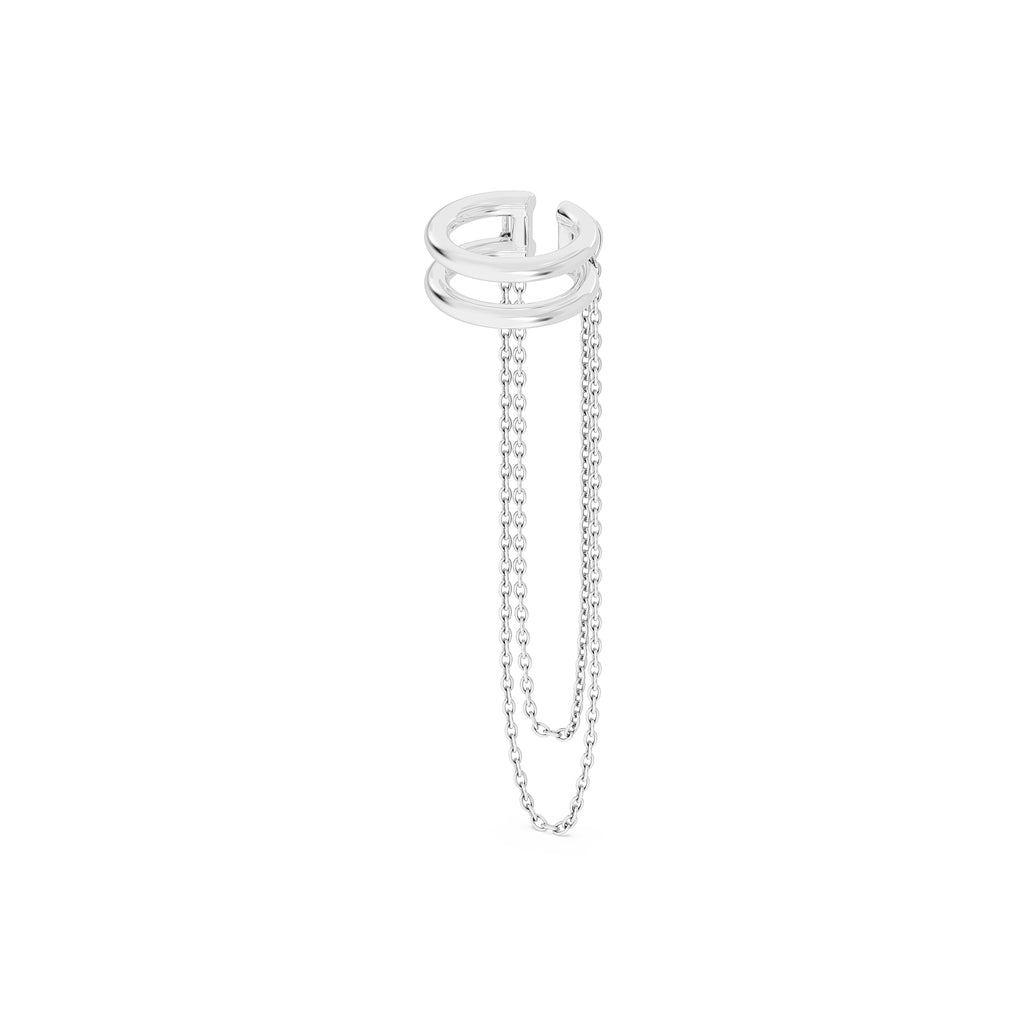 Chain Dangle Ear Cuff - 925 Silver Hanging Ear Cuff