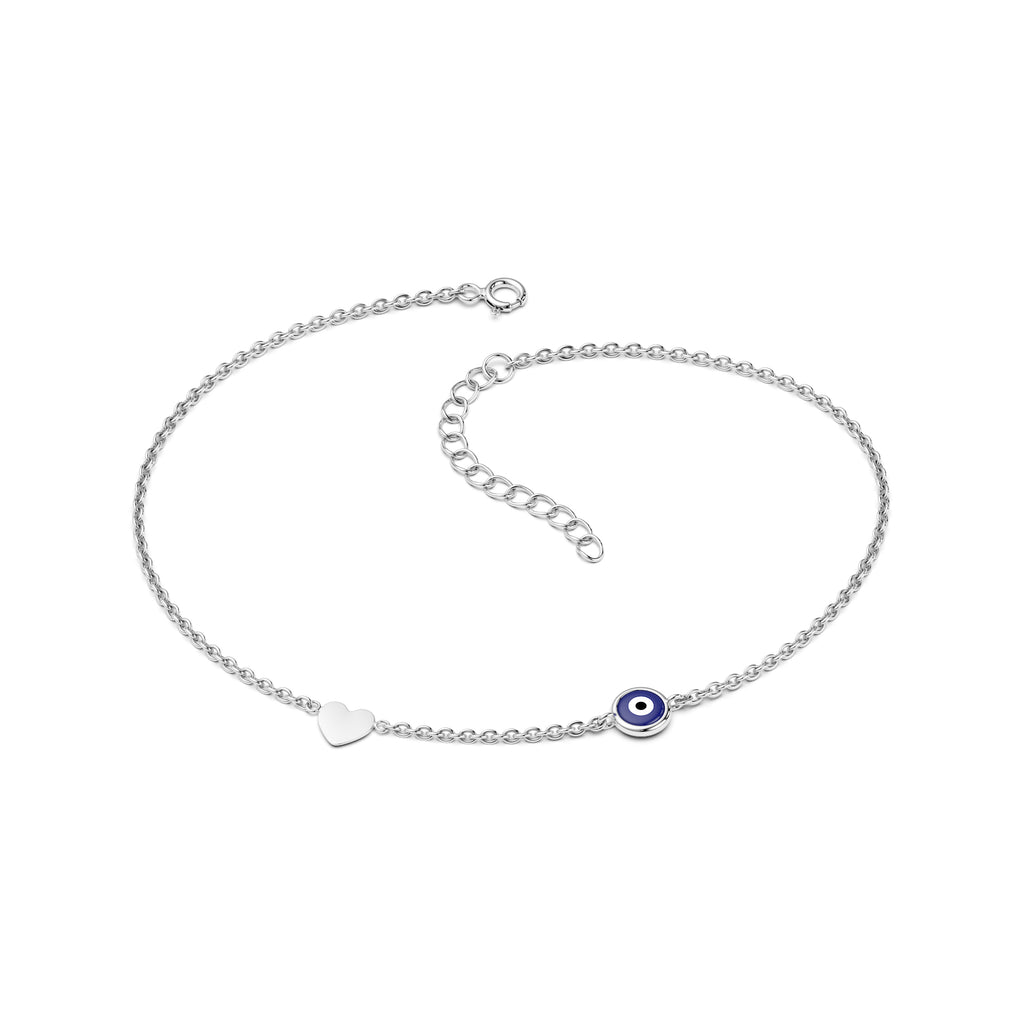 Heart Charm Anklet - White Blossom 925 Silver Dainty Anklet