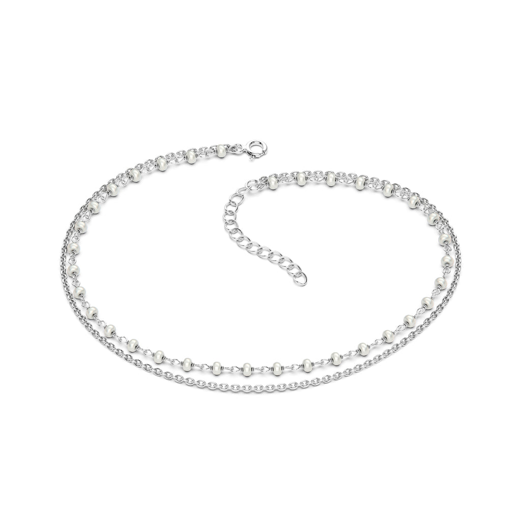 Double Strand Pearl Anklet - Elegant 925 Silver Layered Anklet