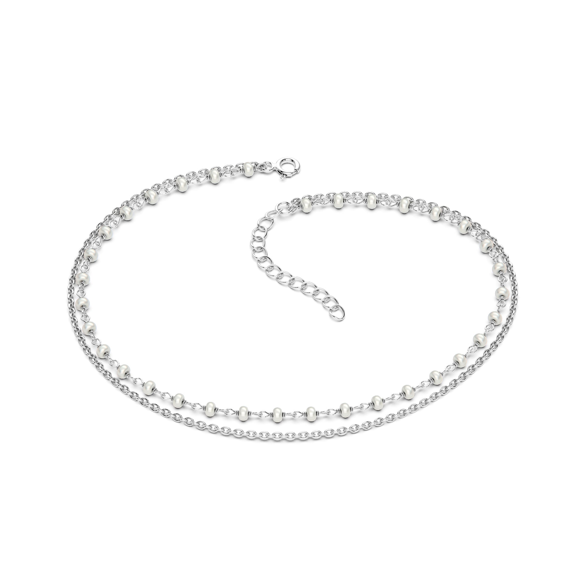 Double Strand Pearl Anklet - Elegant 925 Silver Layered Anklet