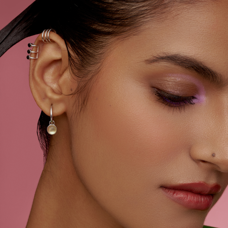 Gemstone Hoop Earrings - Textured 925 Silver Crystal Hoops