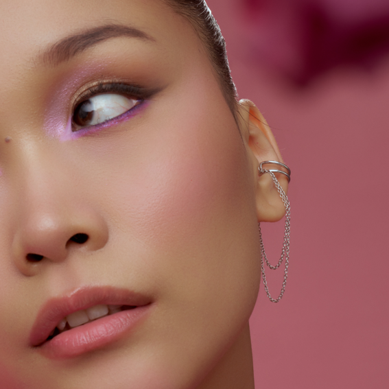 Chain Dangle Ear Cuff - 925 Silver Hanging Ear Cuff