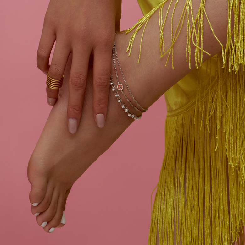 Evil Eye Anklet Orange - Double Layer Protection Charm Anklet