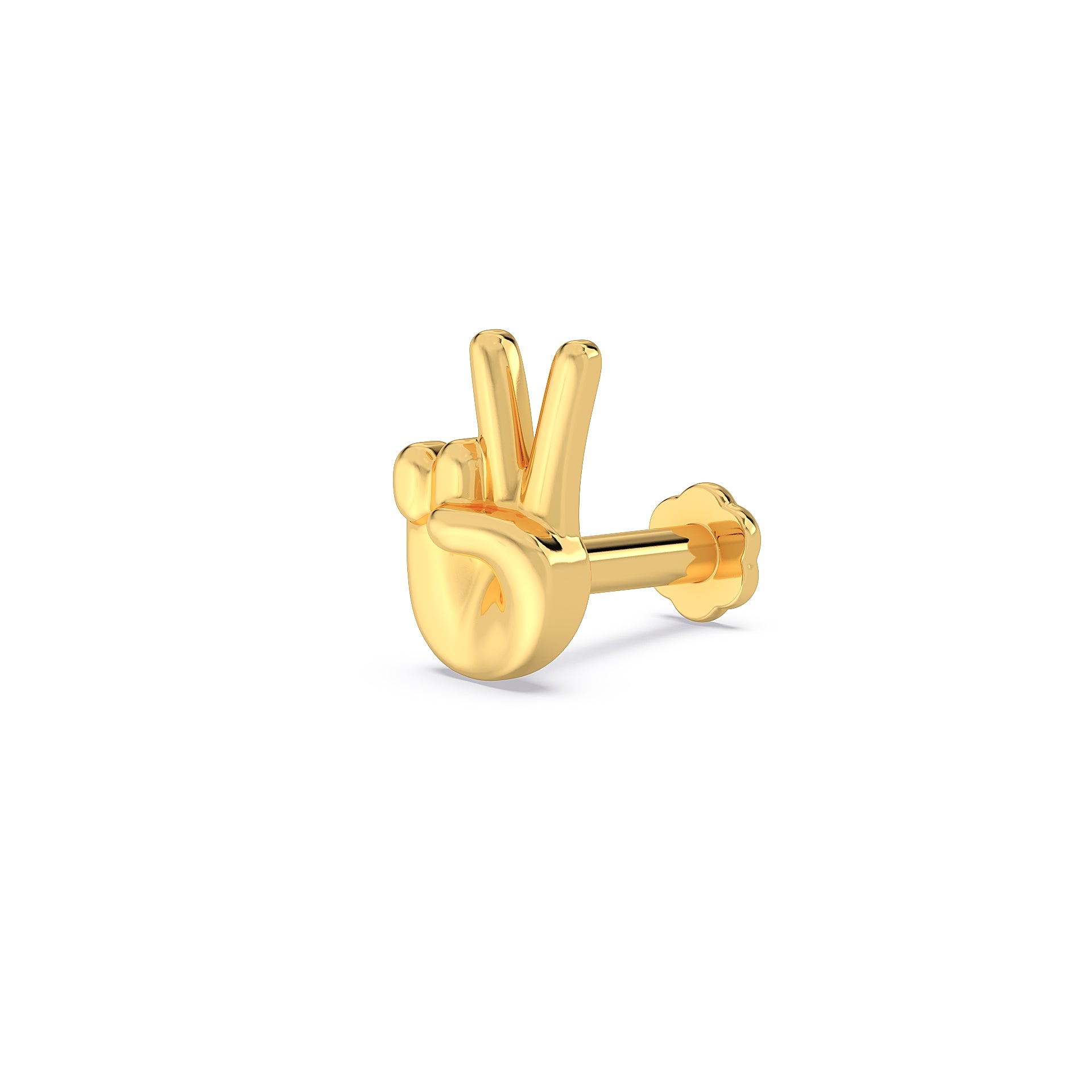 Victory 925 Silver Nose Pin - Peace Sign V Hand Emoji Nosepin