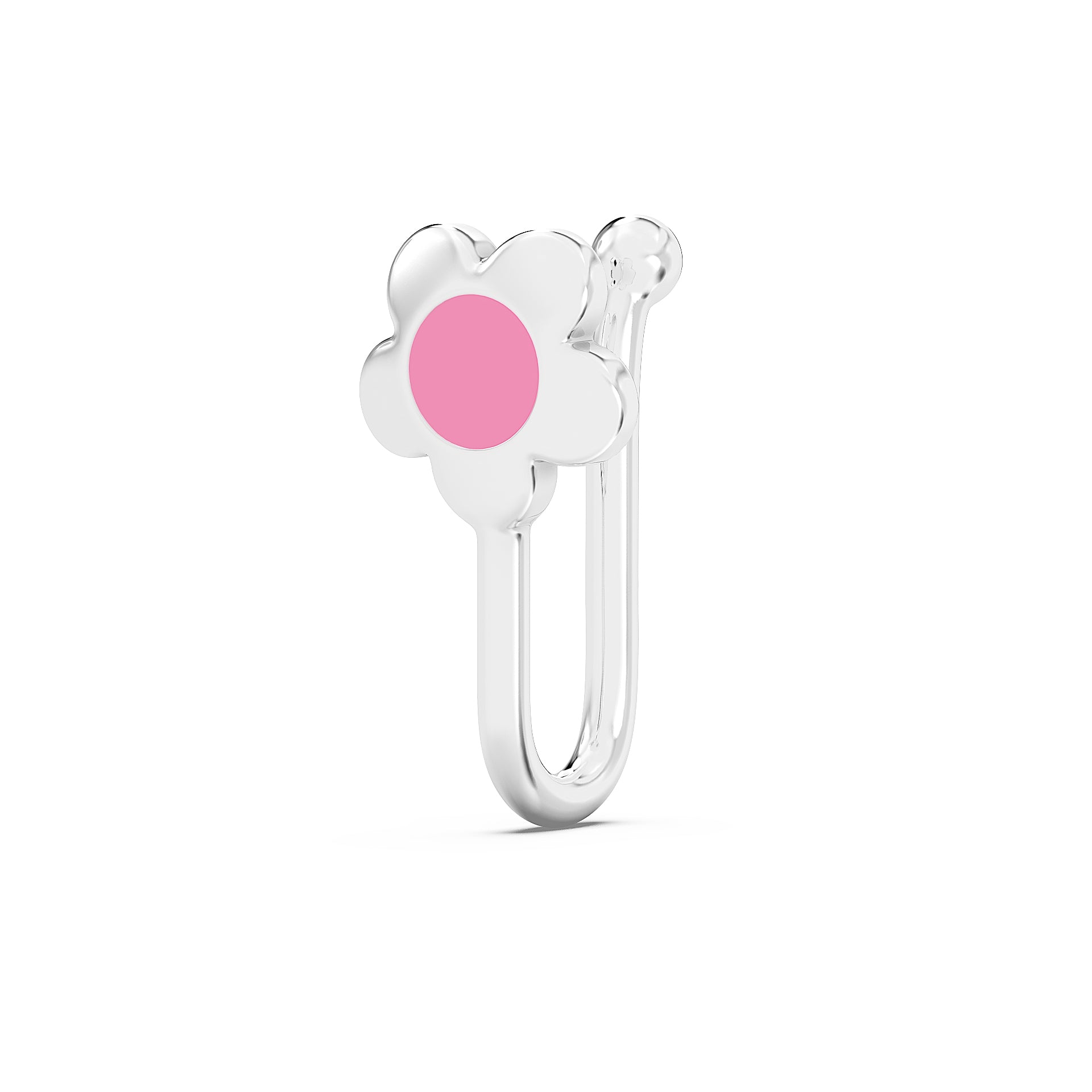Floral 925 Silver Nose Pin - Pink Enamel Flower Nosepin
