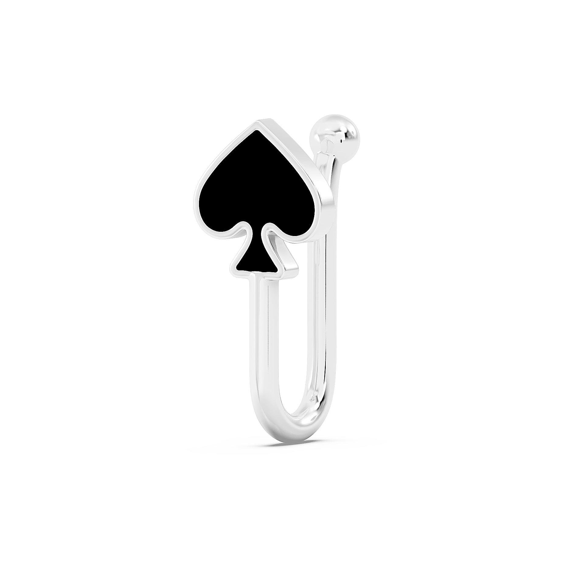 Spade 925 Silver Nose Pin - Black Enamel Playing Card Nosepin