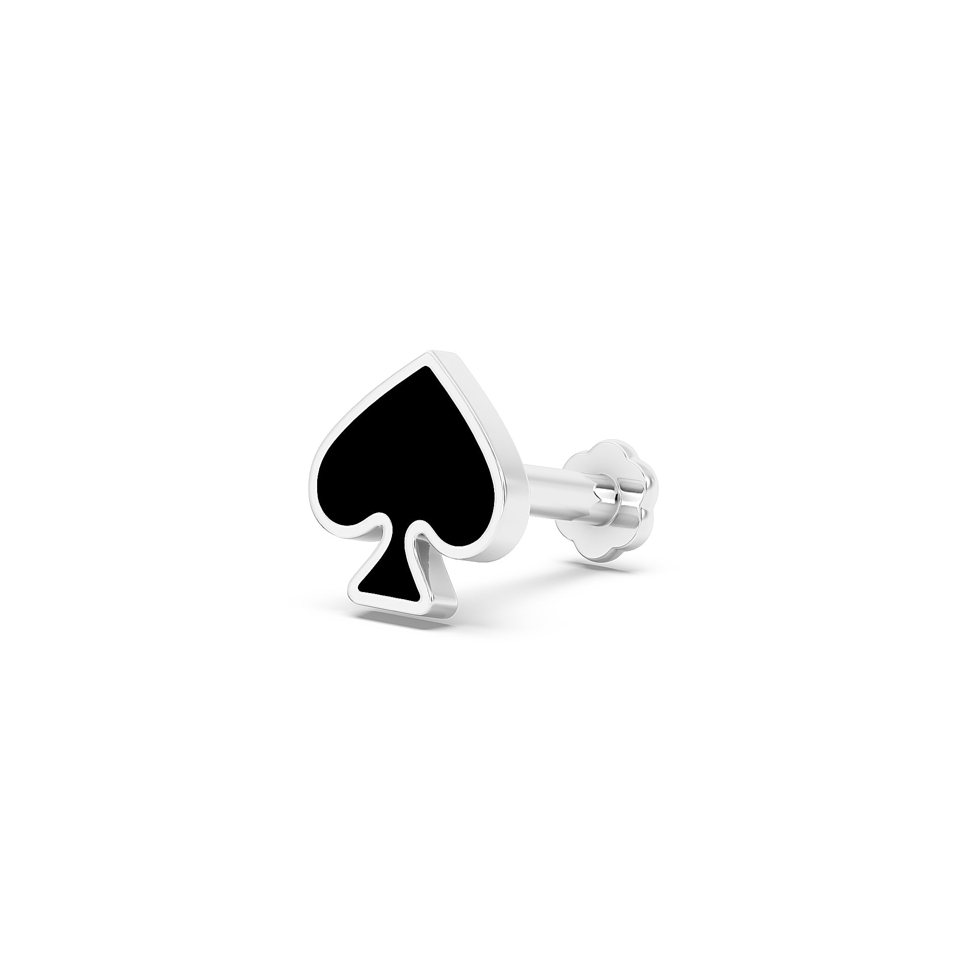 Spade 925 Silver Nose Pin - Black Enamel Playing Card Nosepin