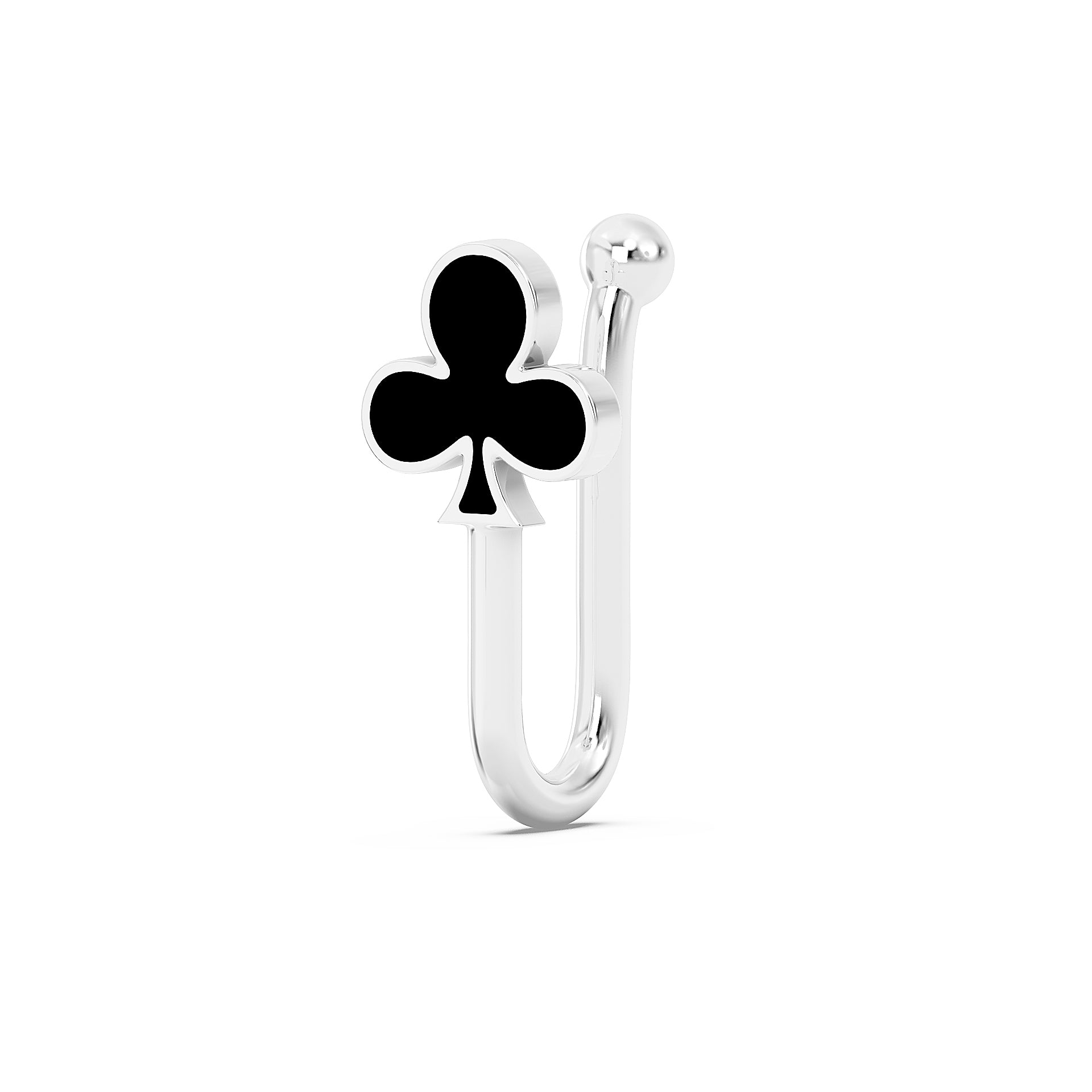 Club 925 Silver Nose Pin - Black Enamel Playing Card Nosepin