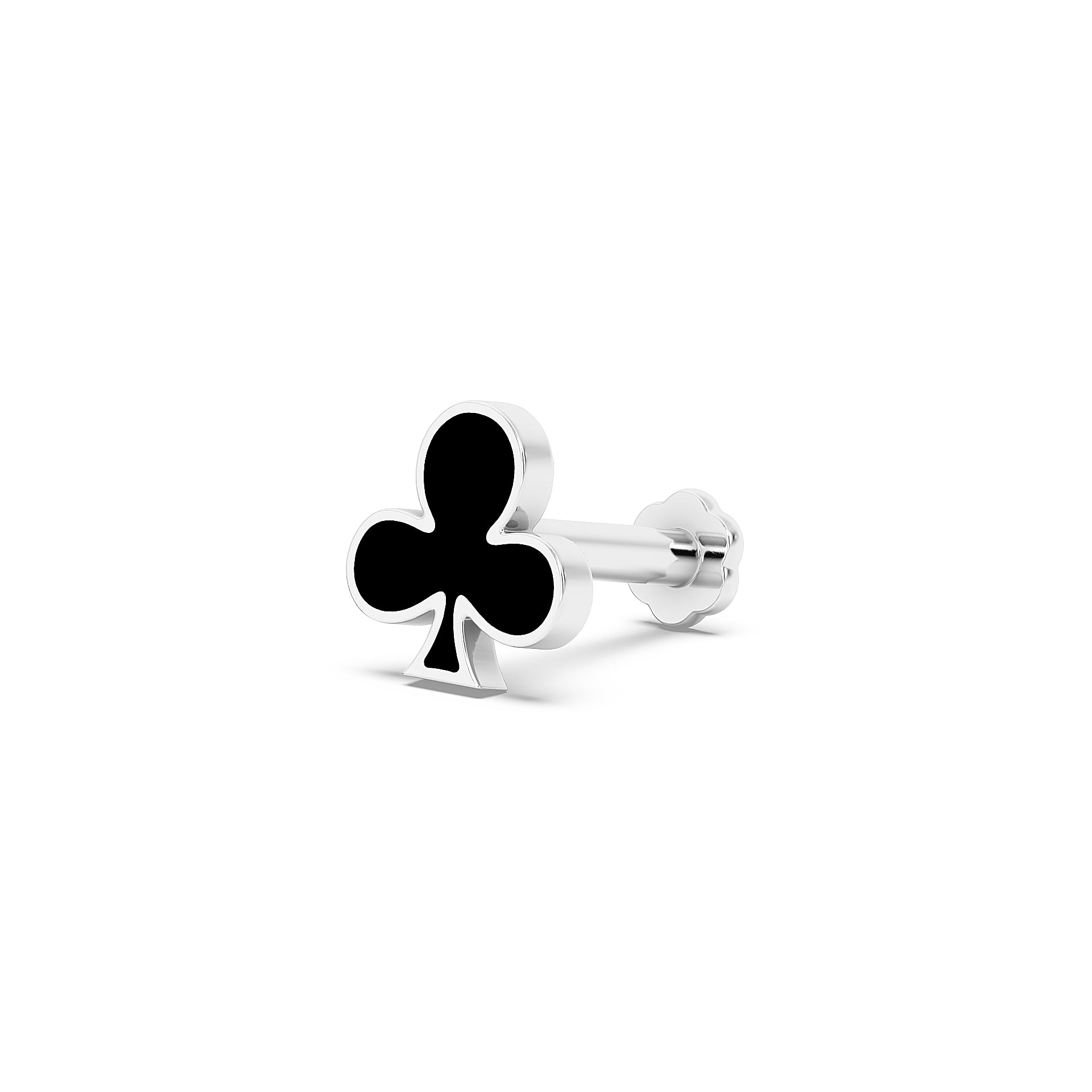Club 925 Silver Nose Pin - Black Enamel Playing Card Nosepin