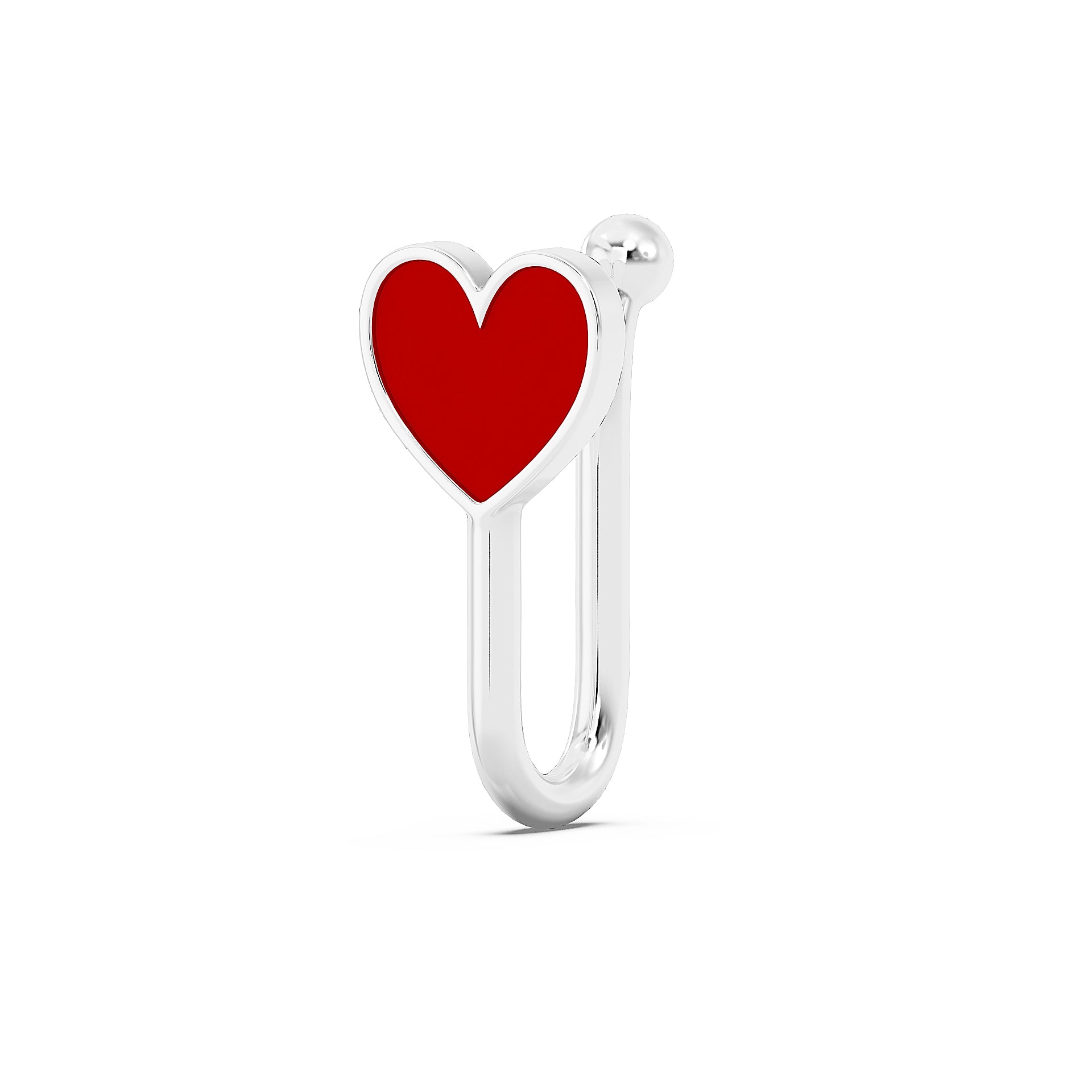 Heart 925 Silver Nose Pin - Red Enamel Love Symbol Nosepin