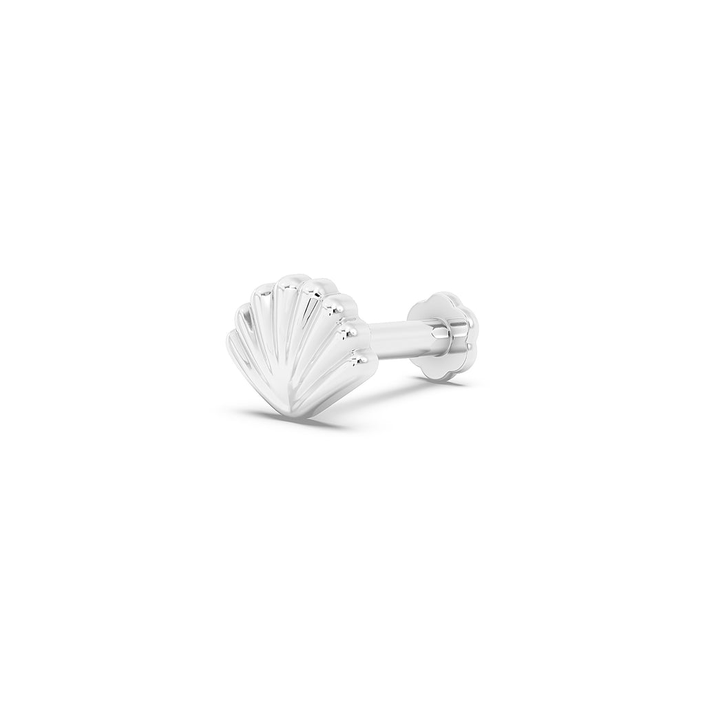 Sea Shell 925 Silver Nose Pin - Mermaid Scalloped Shell Nosepin