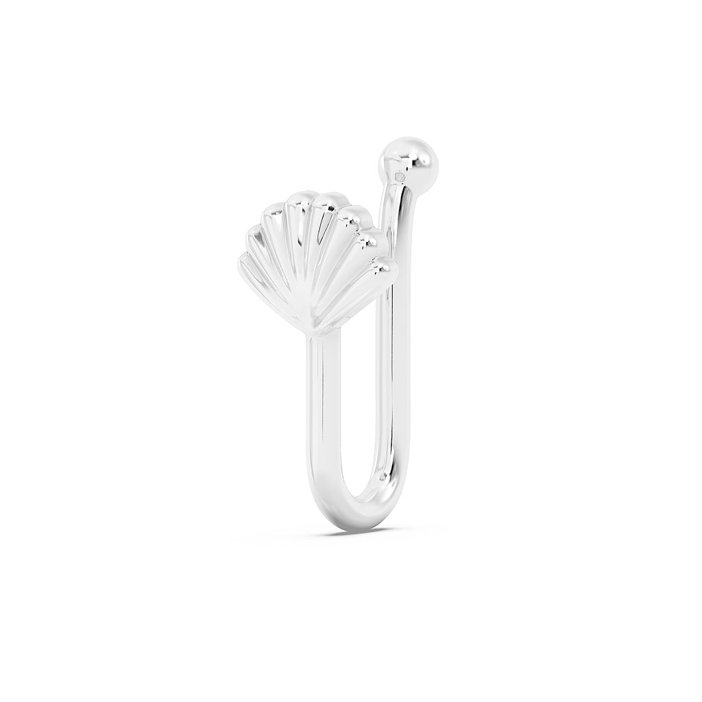 Sea Shell 925 Silver Nose Pin - Mermaid Scalloped Shell Nosepin