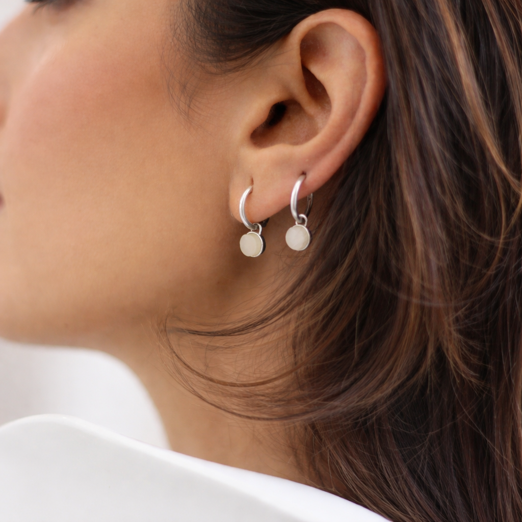 Gemstone Hoop Earrings - Textured 925 Silver Crystal Hoops