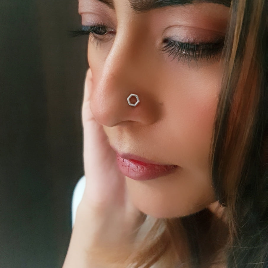 Geometric Hexagon Nose Pin