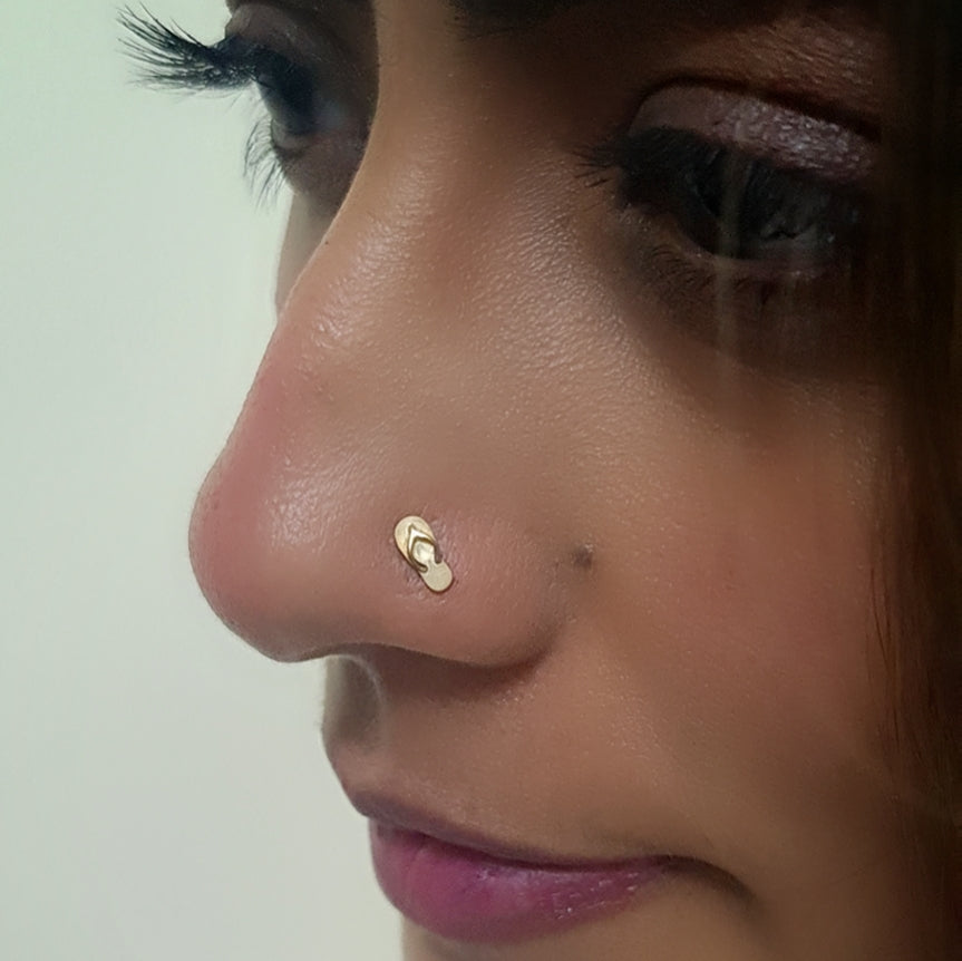 Flip-Flop 925 Silver Nose Pin - Beach Vacation Holiday Nosepin