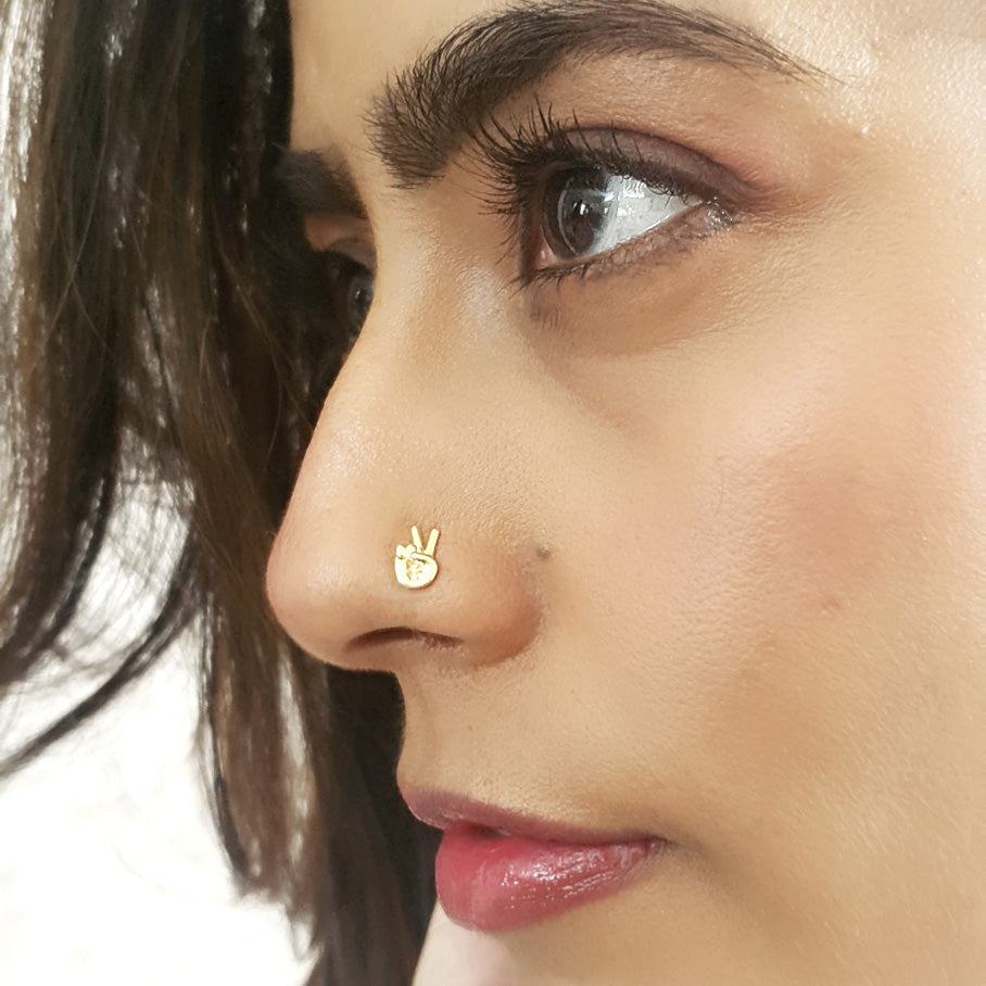 Victory Hand Gesture Nose Pin