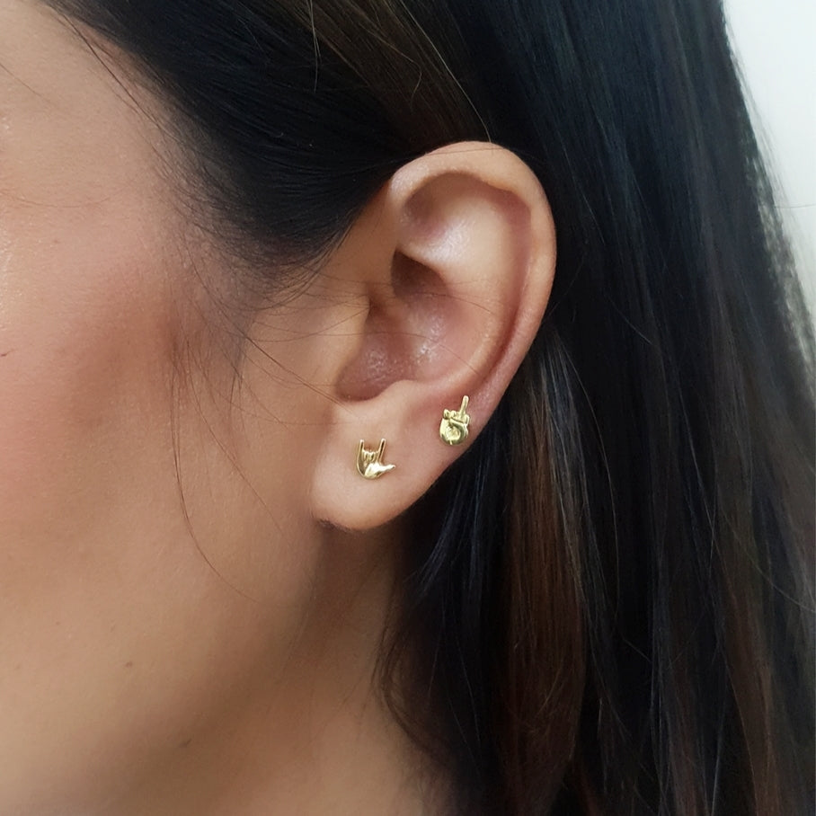 Je T'Aime Hand Gesture Stud Earrings