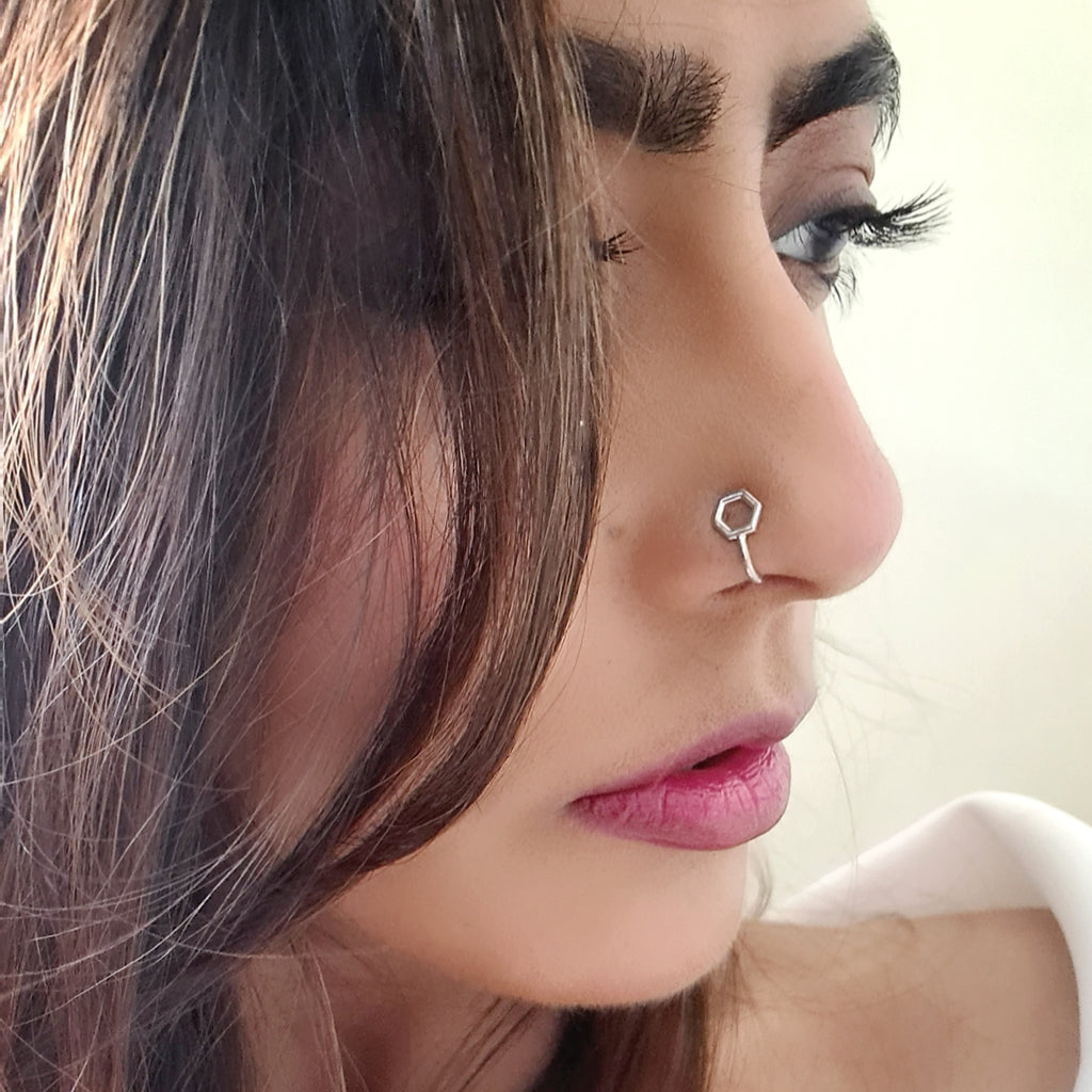 Geometric Hexagon Nose Pin